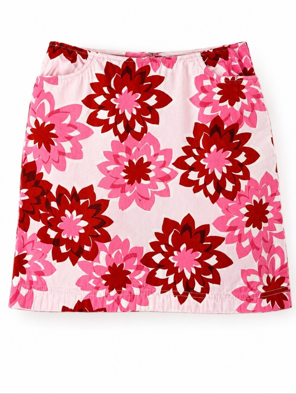 LOFT Pink Red Abstract Floral Cotton Skirt Size 12 Mid Rise Pockets Classic
